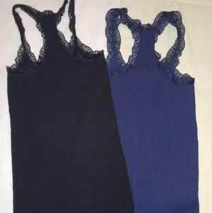Two lace tank tops from amazing grace black one is a med and blue one is a small
